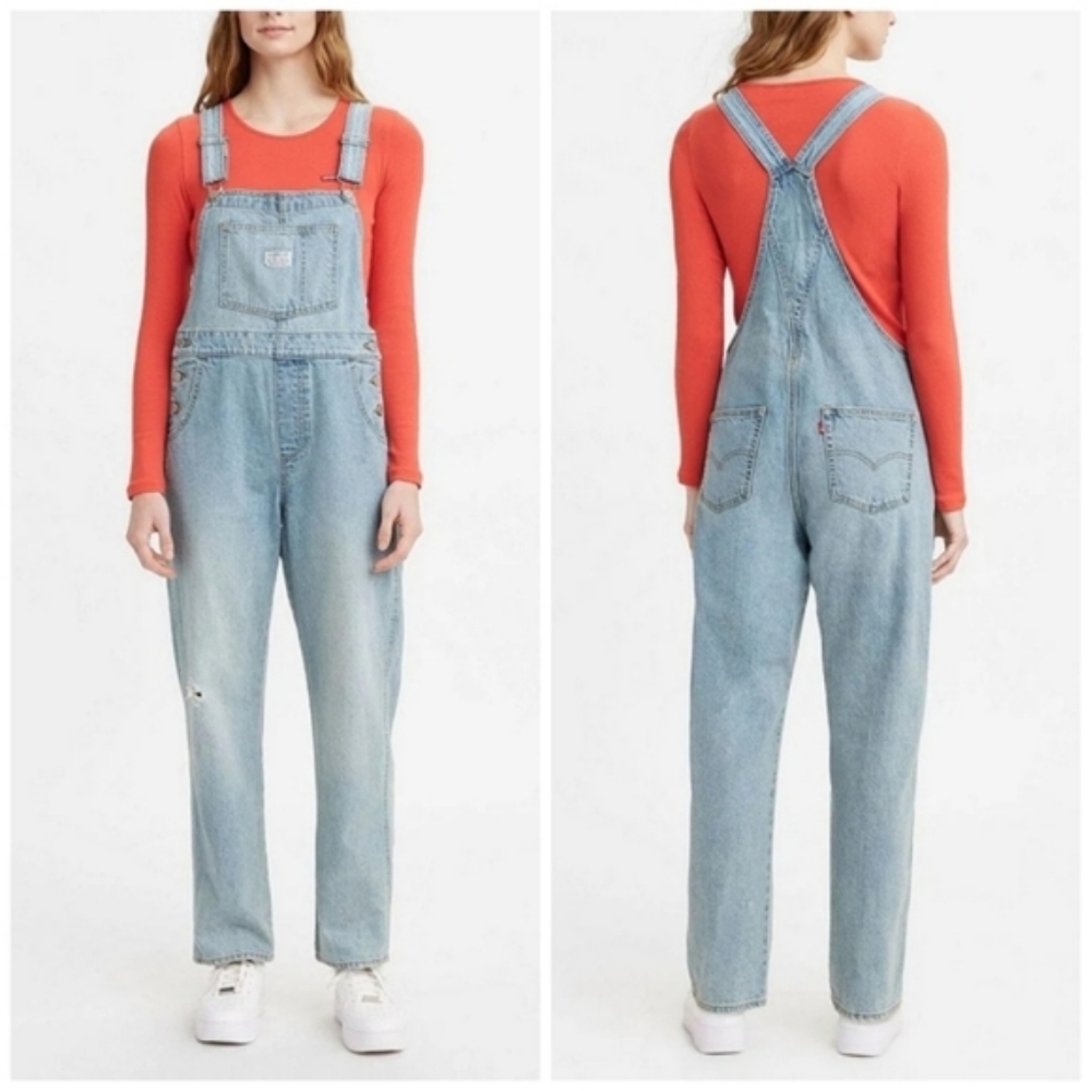 Levi's Loose Fit Overalls Light Wash Denim Jean Pants Jumpsuit - Picture 9 of 16